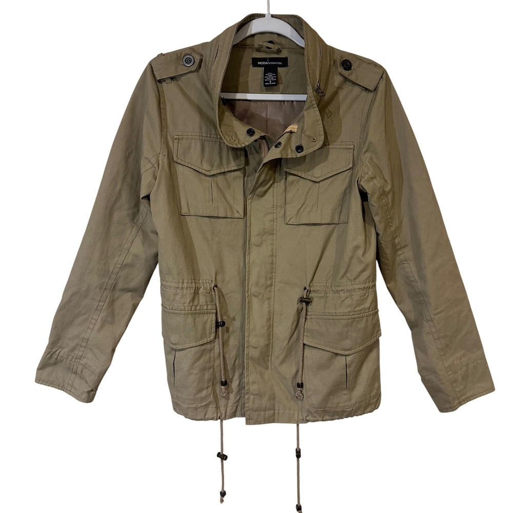 Moda‎ International Womens Khaki Cotton Utility Jacket Field Jacket Size Small